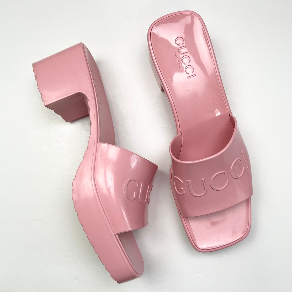 Gucci Pink Platform Slides with Chunky Sole